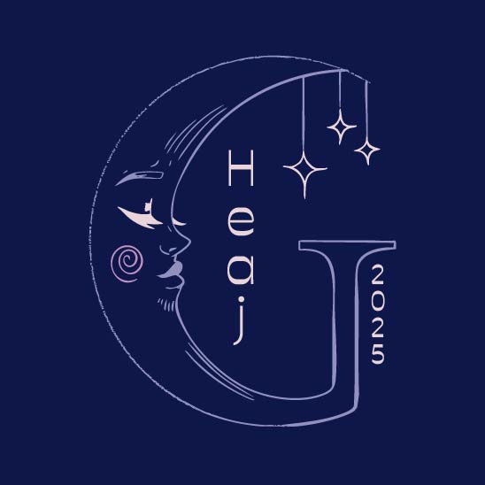 Logo du Gala HEAJ 2025 comportant un croissant de lune avec les lettres H-E-A-J