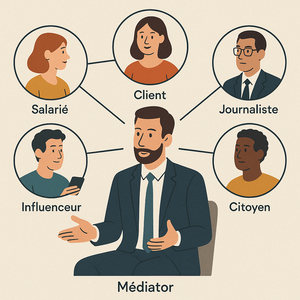 Un médiateur à l'écoute, créant une communication efficace entre différents partis