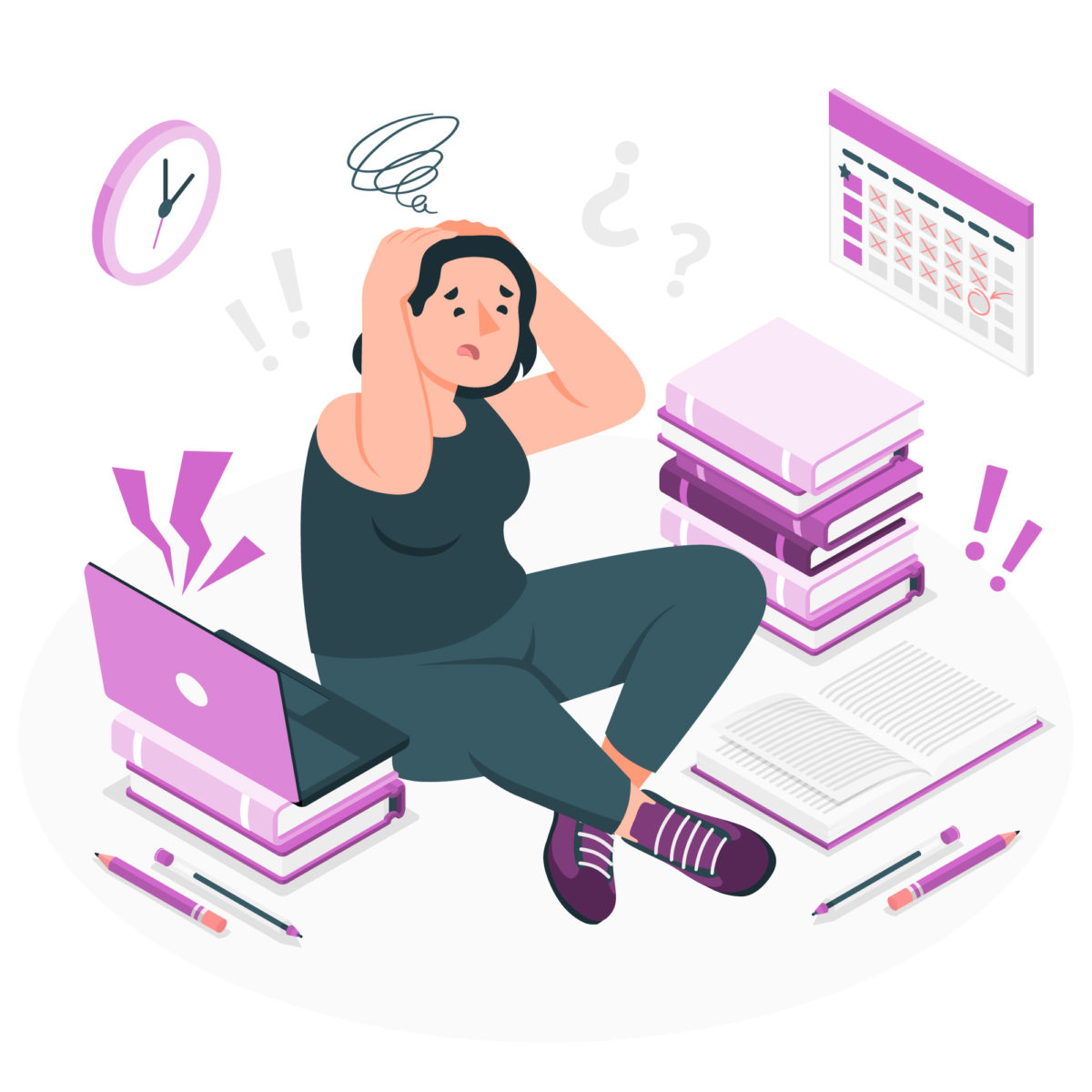 Étudiante anxieuse à cause du stress de ses révisions avant ses examens