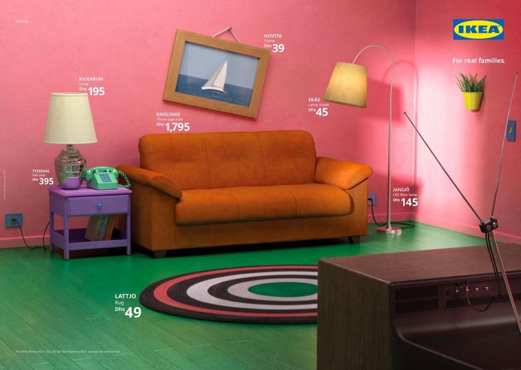 Reconstitution du salon des Simpson avec des meubles Ikea – Campagne Real Life Series