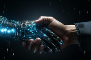 Poignée de main entre un robot et un humain.