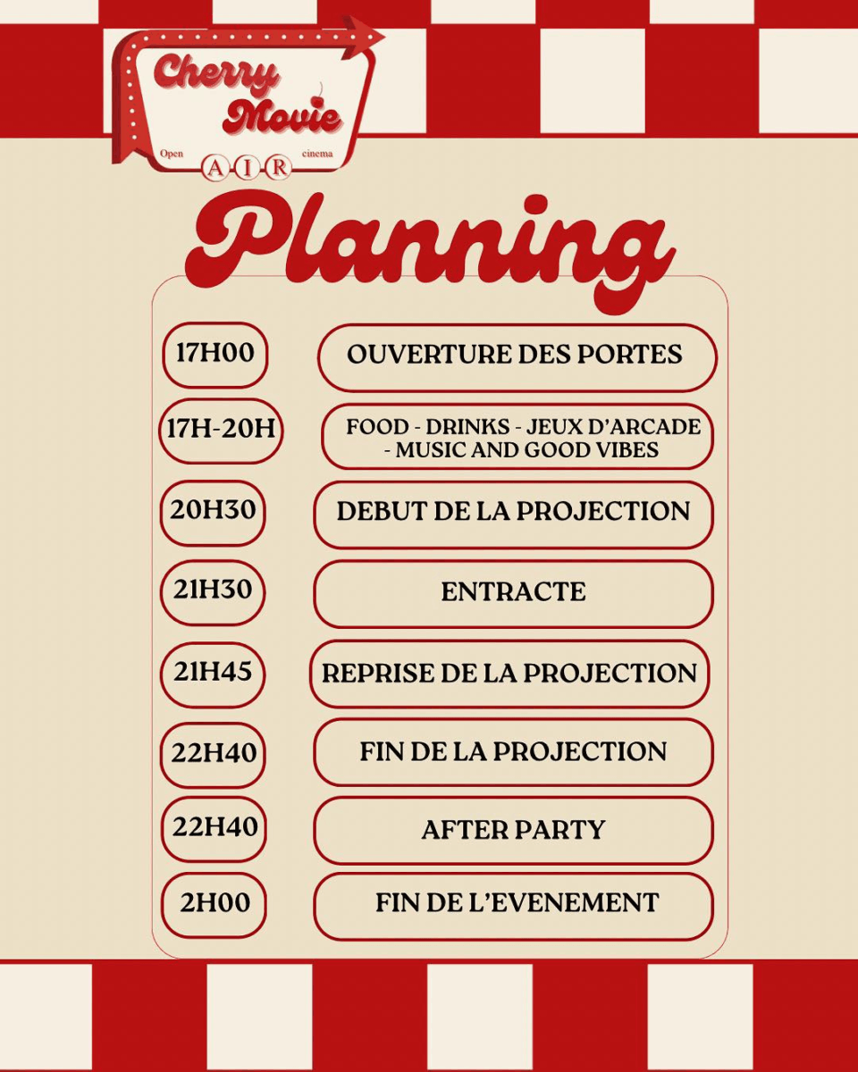 planning de l'évènement avec les horaires