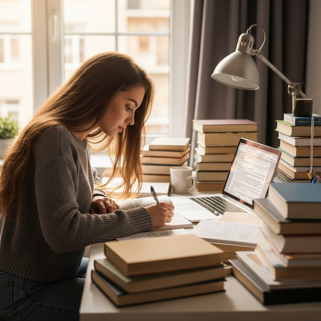 Jeune adulte épuisé, la tête posée sur son bureau en pleine nuit, symbole de la fatigue mentale du blocus